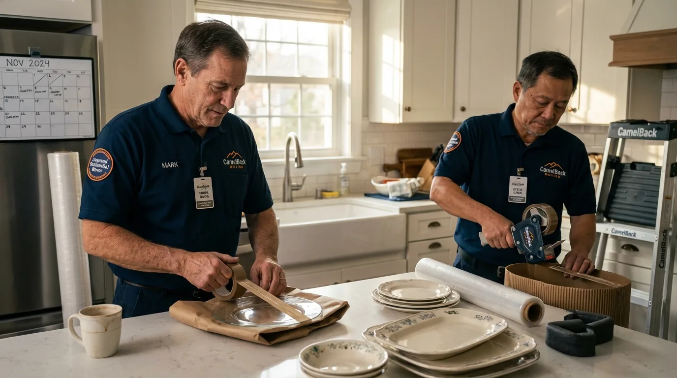 Professional crew packing kitchen dishware in Ball Ground, GA